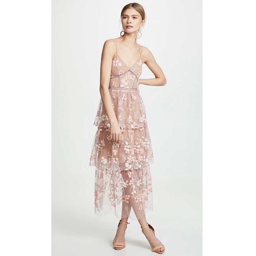 Self-Portrait Floral Embellished Midi Dress